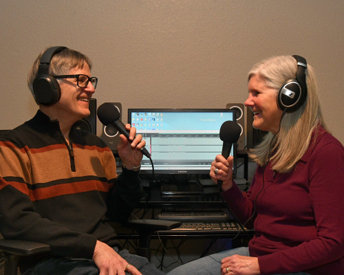 Pete and Nancy in their home recording studio